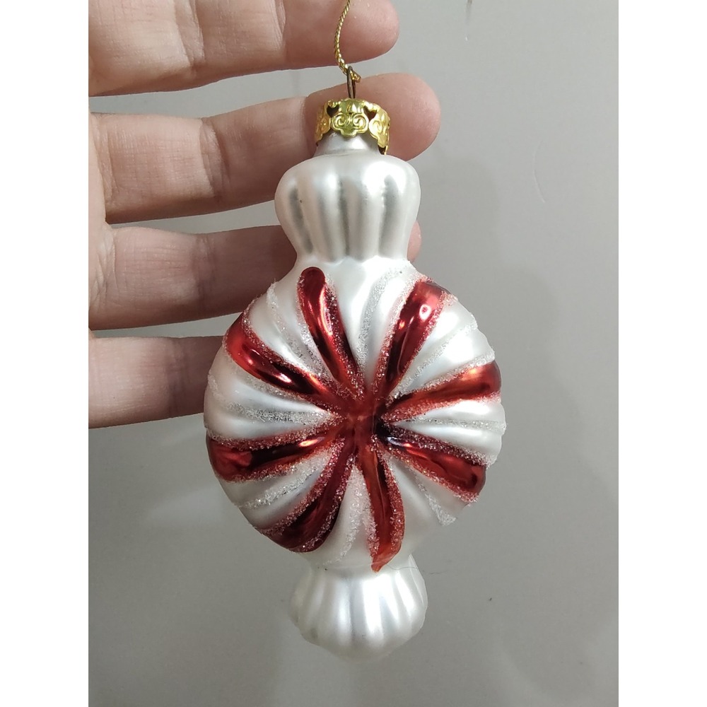 Vtg Thomas Pacconi Red Christmas Peppermint Candy Blown Glass Ornament 3.5" A5